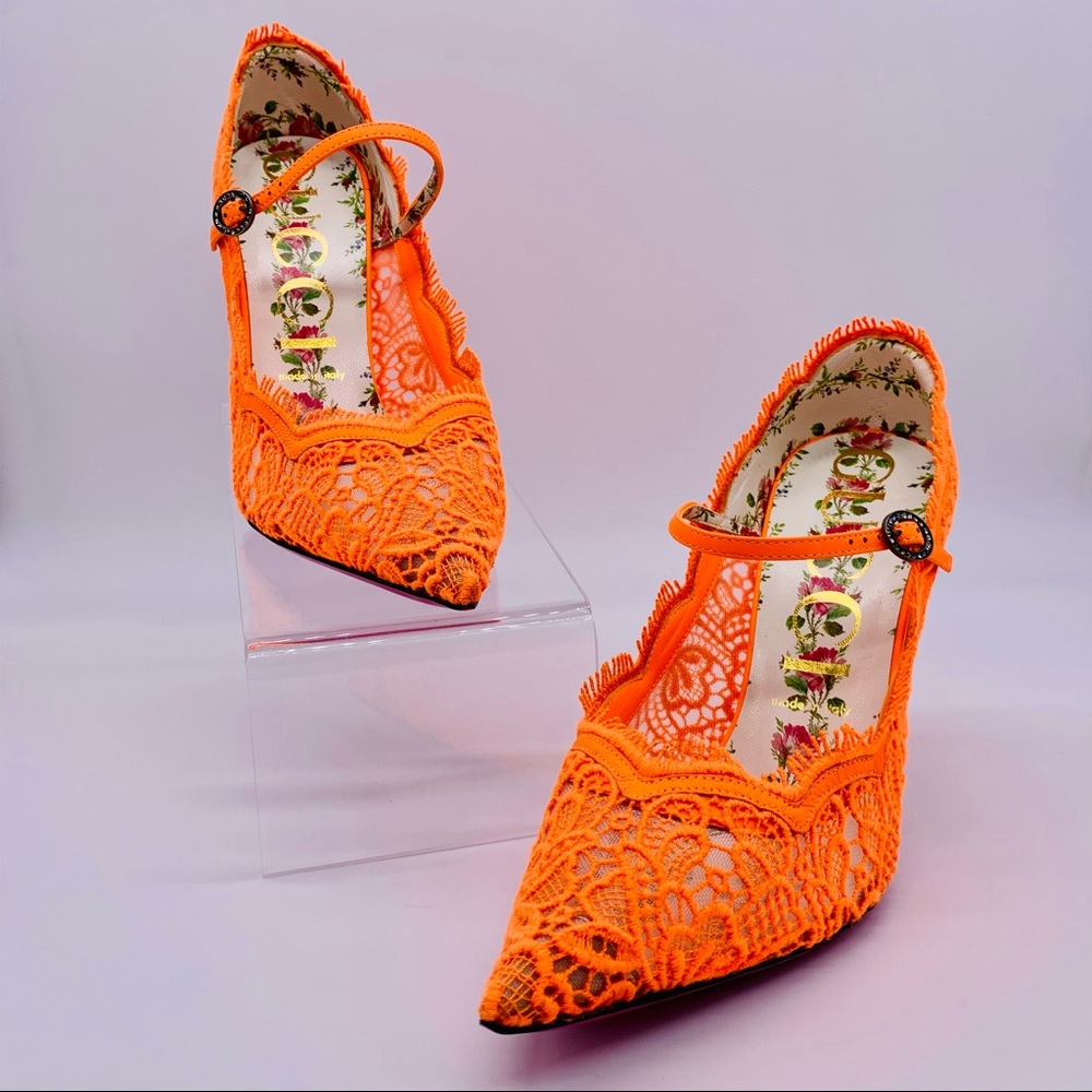 GUCCI Crystal-embellish Cord Lace Mary Jane Pumps